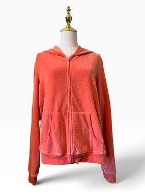 GAP Coral Orange Zip-Up Hoodie Velour Sweatshirt Women XL